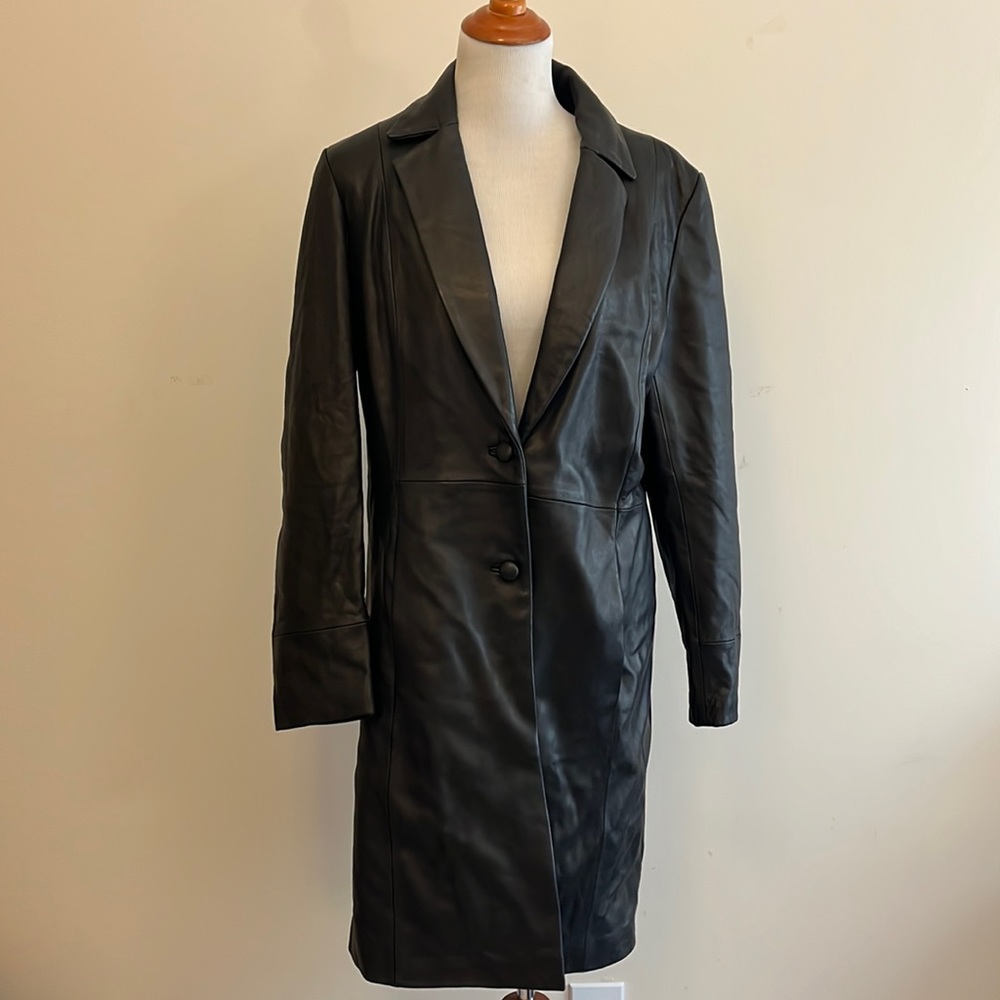 Black Wilson Leather Vintage Long Leather Jacket Missing Liner Size Large